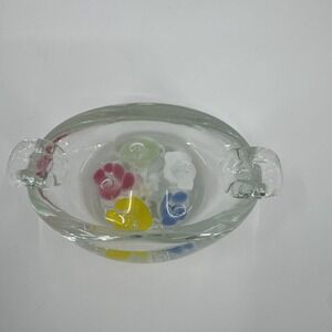 VTG Hand Blown Art Glass Ashtray Paperweight Flowers Bubbles Joe St. Clair 1970s